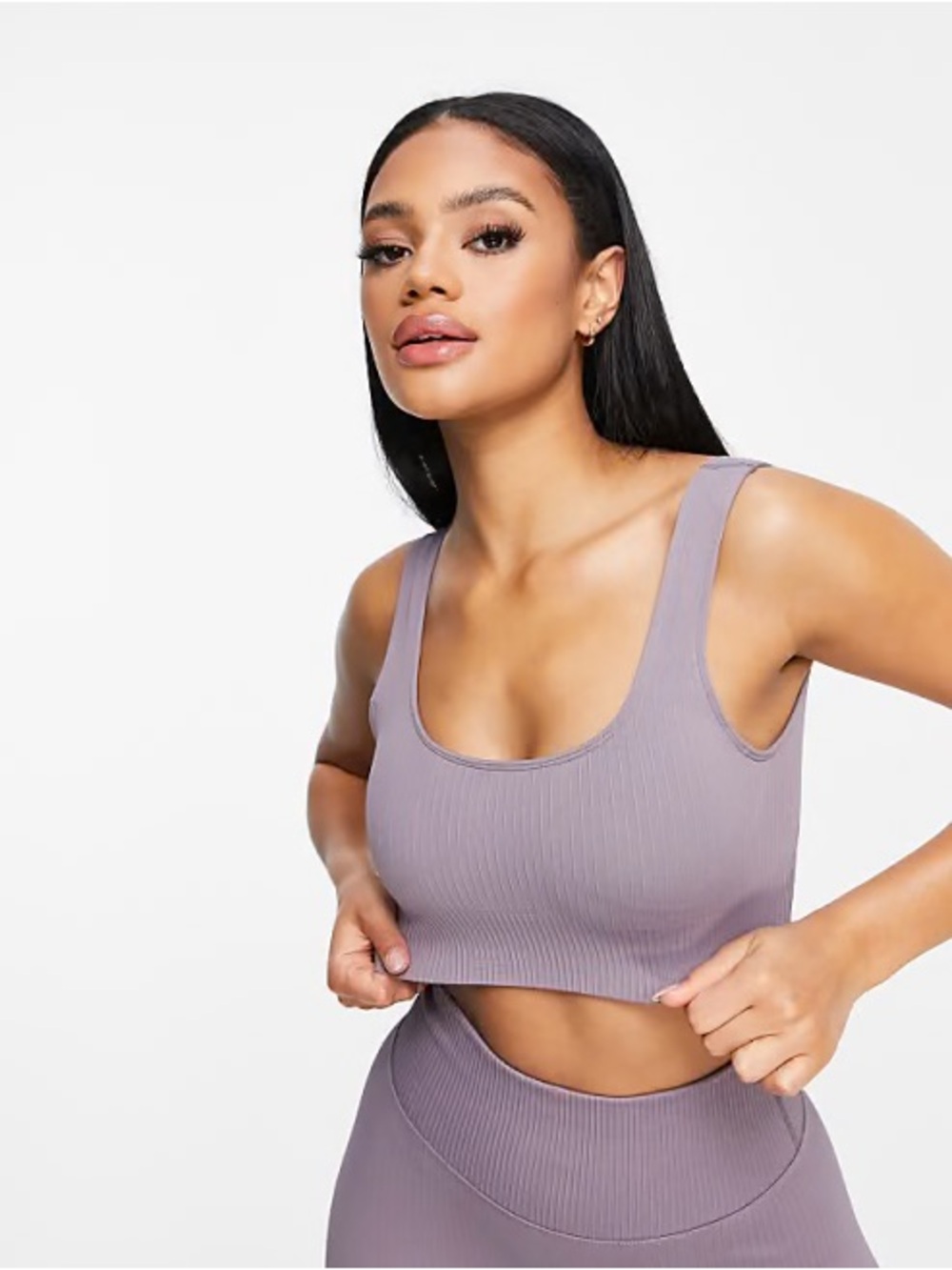 Ribbed Scoop Sports Bra Crop Top - Lavender